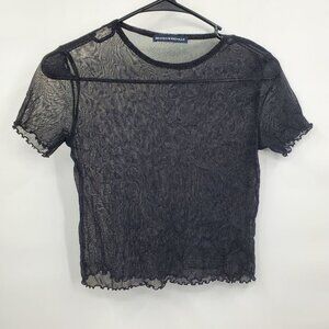 Brandy Melville See Through Sheer Short Sleeve Crop Top Women Size OS Mesh